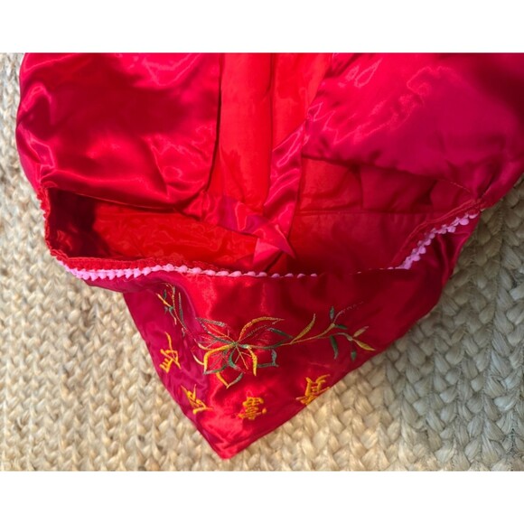Vintage Child's Red Satin Chinese Hanfu Cloak Embroidered Hooded Cape Doupeng - Picture 10 of 13
